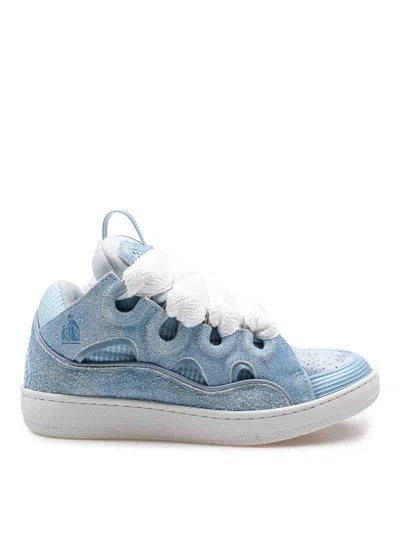 Lanvin Curb Sneakers In Leather And Denim Blue Mesh