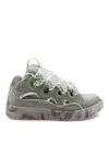 Lanvin Curb Sneakers In Leather And Mesh Colour Green