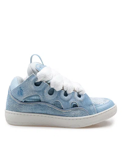 Lanvin Curb Sneakers In Leather And Mesh Color Denim Blue