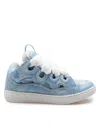 Lanvin Curb Sneakers In Leather And Mesh Color Denim Blue In Blue