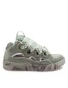 Lanvin Curb Sneakers In Leather And Mesh Colour Green In Green