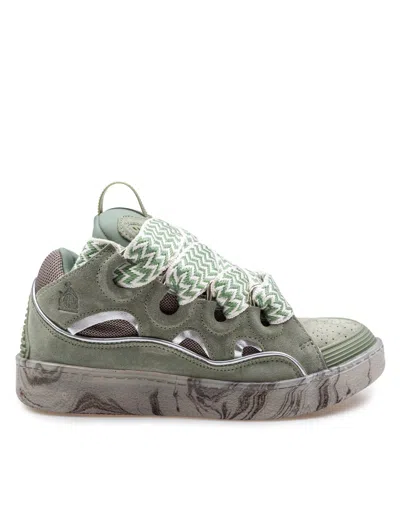 Lanvin Curb Sneakers In Leather And Mesh Colour Green