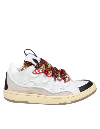 Lanvin Curb Sneakers In Leather And Suede With Multicolor Laces In White
