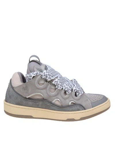 LANVIN CURB SNEAKERS IN LEATHER AND SUEDE WITH MULTICOLORED LACES