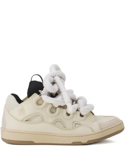 Lanvin Curb Sneakers In Leather With Snake Laces Shoes In Neutral