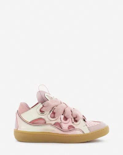 Lanvin Curb Trainers In Metallic Leather For Women In Vieux Rose
