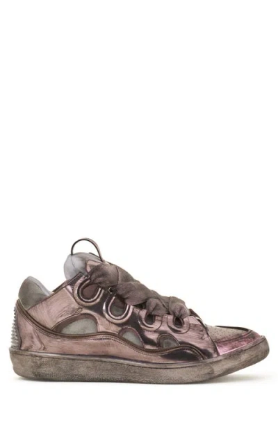 Lanvin Curb Sneakers In Metallic Technical Fabric In Brown