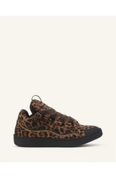 Lanvin Unisex Curb Sneakers In Pony Leather With A Leopard Print In Animal Print