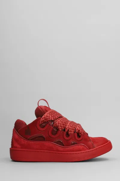 Lanvin Curb Sneakers In Red Suede And Leather