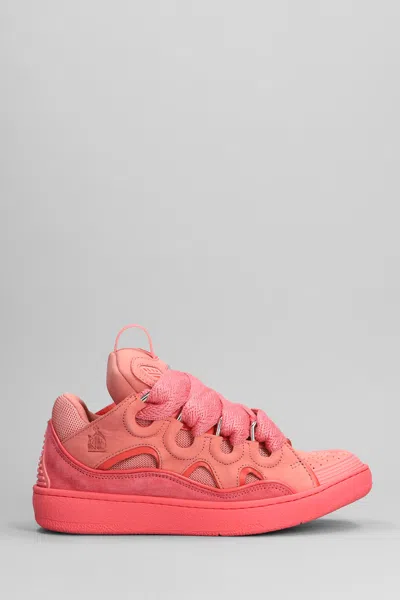 LANVIN CURB SNEAKERS IN ROSE-PINK SUEDE AND LEATHER