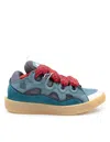 Lanvin Curb Sneakers In Suede And Fabric Color Blue And Red In Anthracite