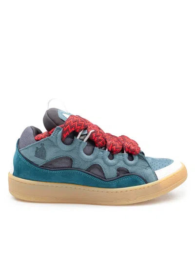 Lanvin Curb Sneakers In Suede And Fabric Color Blue And Red