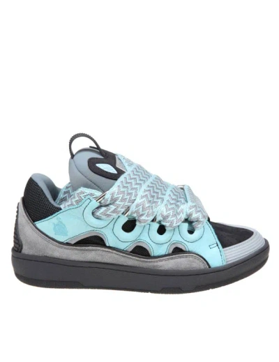 LANVIN CURB SNEAKERS IN SUEDE AND FABRIC COLOR LIGHT BLUE/ANTHRACITE