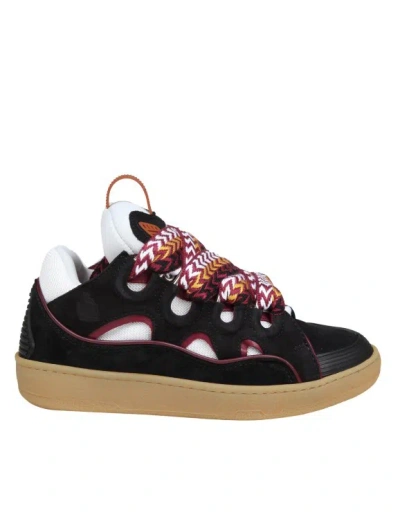 LANVIN LANVIN CURB SNEAKERS IN WHITE AND BORDEAUX LEATHER AND SUEDE