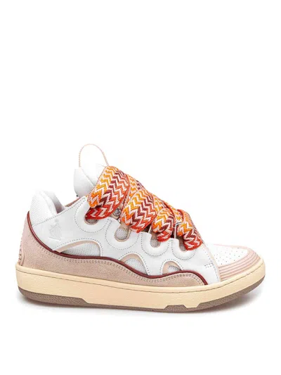 Lanvin Curb Sneakers In White And Fishing Leather