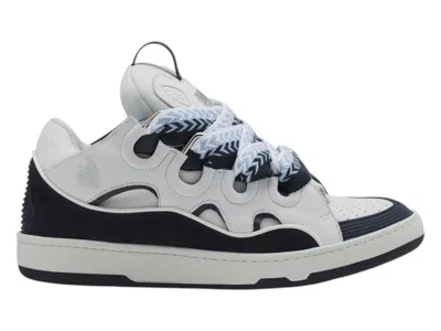 Pre-owned Lanvin Curb Sneakers In White/navy Blue