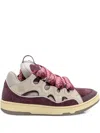 Lanvin Curb Leather And Fabric Sneakers In Beige And Burgundy In Animal Print