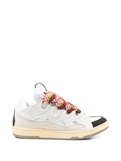 Lanvin White Calf Leather Curb Sneakers In Multi