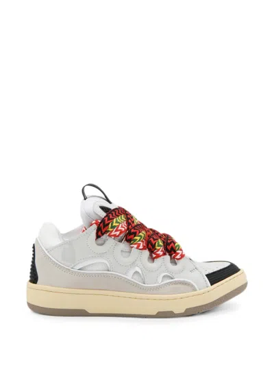 Lanvin Nappa Suede Curb Sneakers In White