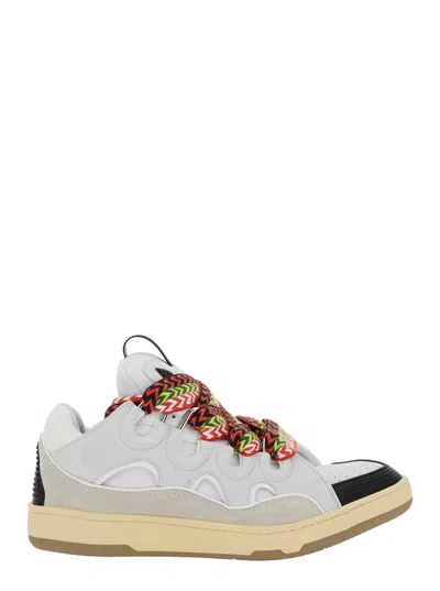 Lanvin 'curb' Sneakers With Multicolor Laces In Leather White Unisex