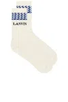 Lanvin Curb Socks In Petrol & Ecru