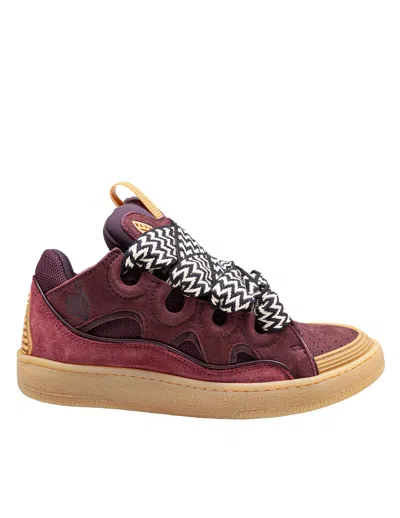 Lanvin Curb Suede And Fabric Sneaker Color Bordeaux In Red