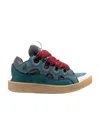 Lanvin Curb Sneakers In Suede And Fabric Color Blue And Red In Blue