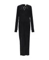 Lanvin Midi Cut-out Dress With V-neck And Long Sleeves In Black