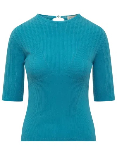 Lanvin Cut-out Sleeve Knit Top In Blue