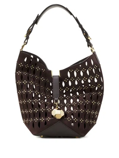 Lanvin Cutout Studded Bucket Bag In Brown