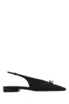 Lanvin Pointed Toe Black Satin Ballerinas With Slingback Design In Black