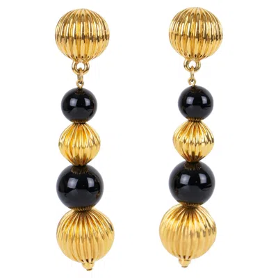 Pre-owned Lanvin Dangle Clip-on Earrings Gilded Metal And Brown Poured Glass