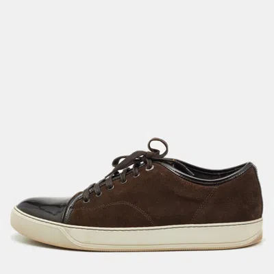 Pre-owned Lanvin Dark Brown Patent Leather And Suede Low Top Sneakers Size 46