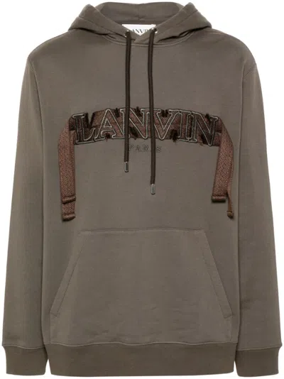 Lanvin Dark Olive Green Cotton Jersey Hoodie In Brown