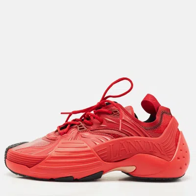 Pre-owned Lanvin Dark Red Mesh And Rubber Flash X Lace Up Sneakers Size 42