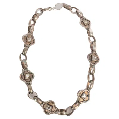 Pre-owned Lanvin Dark-silvery Metal Necklace With Rhinestones In Multi