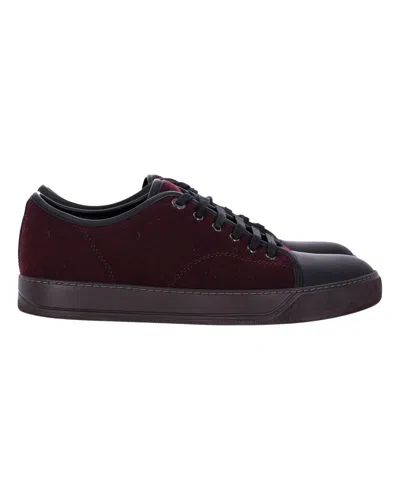 Lanvin Dbb1 Matte Cap Toe Low Top Sneaker In Burgundy Suede In Red