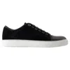 Lanvin Navy Blue Spliced Casual Sneakers In Black