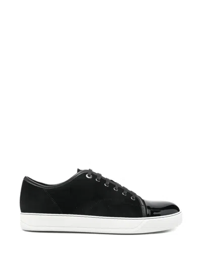 Lanvin Low-top Black Suede Sneakers With Smooth Leather Toe Cap