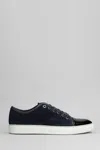 Lanvin Panelled Patent-leather And Velvet Low-top Trainers In Blue