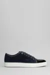 Lanvin Panelled Patent-leather And Velvet Low-top Trainers In Blue