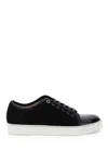 Lanvin Panelled Patent-leather And Velvet Low-top Trainers In Black (black)