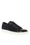 Lanvin Low-top Sneakers With Glossy Patent Toe Cap And Suede Upper In Black