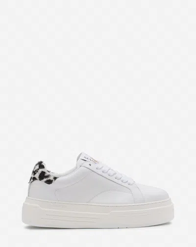 Lanvin Ddb0 Leather Platform Sneakers For Women In White/black