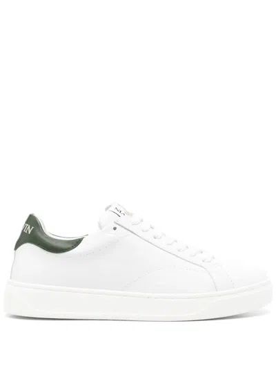 Lanvin Ddb0 Leather Sneakers For Men In White/dark Green