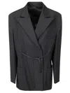 Lanvin Drawstring Waist Deconstructed Jacket In Black