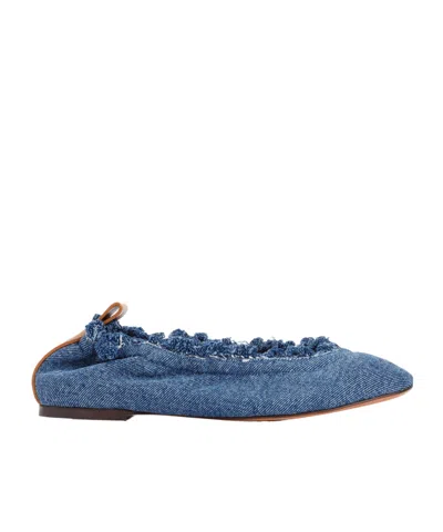 LANVIN LANVIN FRAYED DETAIL DENIM FLAT SHOES