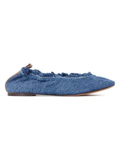 Lanvin Frayed Detail Denim Flat Shoes In Blue