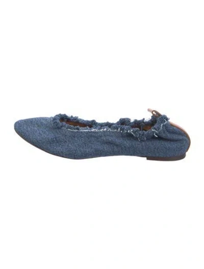 Pre-owned Lanvin Denim Raw-edge Trim Ballet Flats In Blue