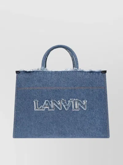 Lanvin Denim Tote Bag Frayed Detailing In Blue